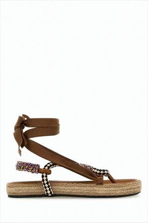 Isabel Marant Woven Jute Flat Sandals With Beaded Accents