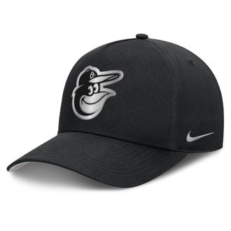 Nike Baltimore Orioles Rise Nike Mens Dri-FIT MLB A-Frame Trucker Adjustable Hat in Black | NB1E0FBPOLE-HWD