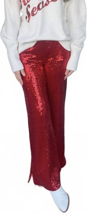So Me Christmas Mid Rise Flare Sequin Holiday Pants In Red
