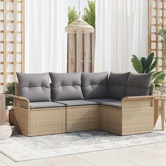 vidaXL Vidaxl - Set Divano Da Giardino Con Cuscino 4 Pcs Beige Poly Rattan