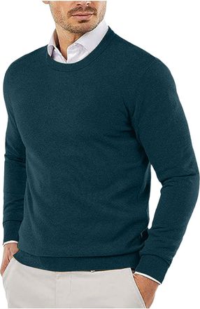 Generic Mens Pullover with Round Neck, Knitted Jumper Winter, Knitted Troyer Fine Knit with Combed Fine Rib Long Sleeve Winter Jumper Plain Sweater Warm Knitt