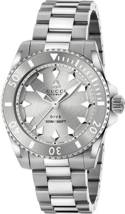 Gucci 40 mm stalen kast- witte wijzerplaat- grijze lunet- stalen armband- schroefkroon en kast achterkant - Dames - Horloges - Grijs - ONE Size - Accessoire