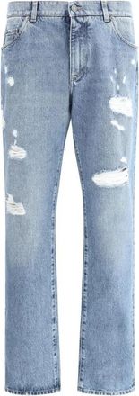 Dolce & Gabbana Vintage Versleten Effect Katoenen Jeans - Heren - Regular Fit Jeans - Blauw - 2XL - Katoen - Jeans