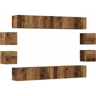 vidaXL Vidaxl - Conjunto De Mueble De Tv 8 Piezas Montado La Pared Madera Vieja