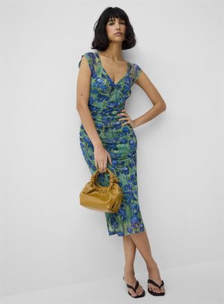 Icone Womens Ruched micromesh midi dress