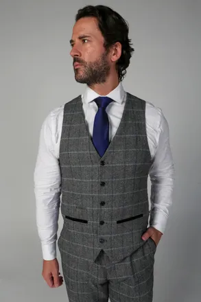 PAUL ANDREW Harris Tweed Grey Waistcoat