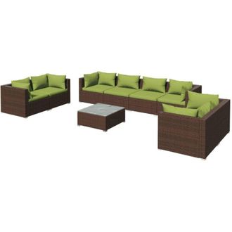 vidaXL 9 Pcs Garden Lounge Set Con Coj&iacute;n Mimbre Pe Brown