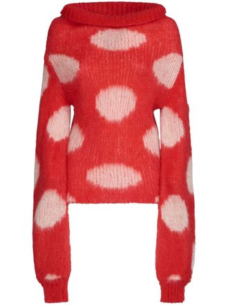 Marni polka dot-intarsia jumper - women - Acetate/Polyamide/Mohair - 40 - Red