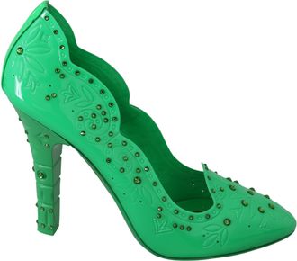 Dolce & Gabbana Green Crystal Floral Heels CINDERELLA Womens Shoes