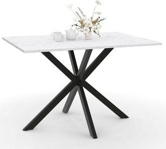 IDMarket Alaska Mesa De Comedor Para 4 Personas Con Efecto M&aacute;rmol Blanco Y Pata De Ara&ntilde;a De Metal 110 Cm