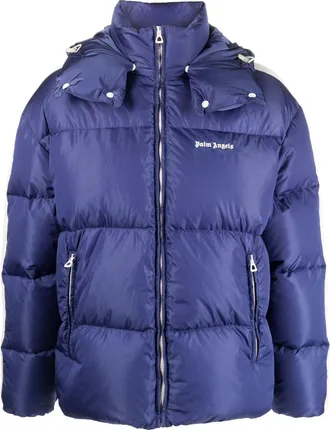 Palm Angels logo-print hooded track down jacket - men - Polyamide/Polyamide/Polyester/Polyester/Feather/Down - S - Blue
