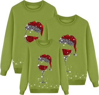 Generic Matching Family Christmas for Women Men Long Sleeve Round Neck Reindeer Snowflake Xmas Tree Sweatshirts Novelty Family Christmas Pullovers for Men, Wo
