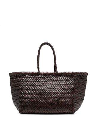 Dragon Diffusion Triple Jump Brown Small Tote Bag In Braided Leather Woman