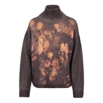 Diesel Truien & Vesten, Dames, Bruin, S, Abstracte Gebloemde Coltrui Trui