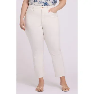NYDJ Billie Frayed High Waist Ankle Mini Bootcut Jeans in Vintage White at Nordstrom, Size 24W