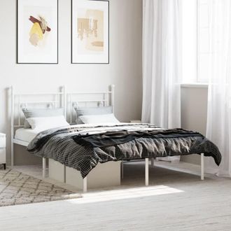 Berkfield Home Metal Bed Frame without Mattress with Headboard White 140x190cm | Size: 140x190 cm
