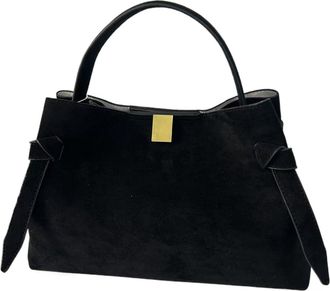 Generic Women Handbag Suede Velvet Leather Versatile Solid Color Single Shoulder Crossbody Large Capacity Commuting Tote Bag(Black)