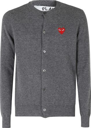 Comme Des Gar&ccedil;ons Ronde Hals Cardigan Rood Embleem - Heren - Vesten - Grijs - L - Wol - Truien & Vesten