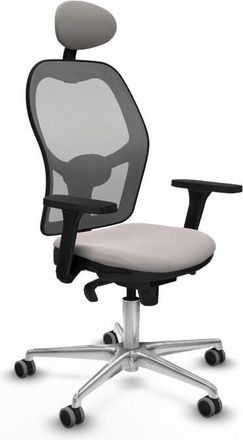 Piqueras y Crespo Piqueras Y Crespo - Jorquera Sincro Malla Gris Similpiel Blanco Brazos 3d Base Aluminio Cabecero Fijo Ruedas 65mm Engomada