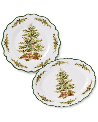 Certified International Holly Tree Melamine 2Pc Platter Set