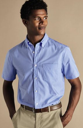 CHARLES TYRWHITT Slim Fit Button-Down Collar Non-Iron Stretch Mini Gingham Short Sleeve Shirt