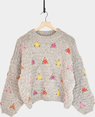 Ichi Wool Hand Knit Pullover In Gray