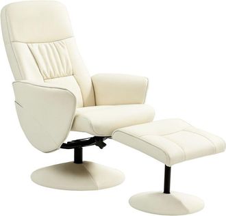 HOMCOM Homcom - Sill&oacute;n De Sal&oacute;n Con Otomana Reposapi&eacute;s Tapizado En Pu Sill&oacute;n Relax Reclinable Hasta 145&deg; Giratorio 360&deg; Para Sal&oacute;n Dormitorio 76x81x101 Cm Cr