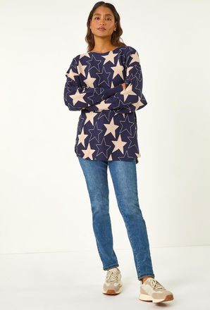 Roman Star Print Long Sleeve Knit Jumper