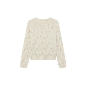 Roy Rogers Truien & Vesten, Dames, Beige, XS, Wol, Multi-cable Pullover in Alpaca Blend