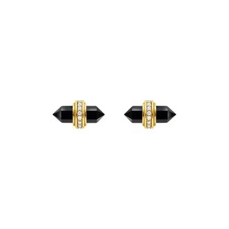 Thomas Sabo Earrings, female, Black, Size: ONE SIZE Gold-plated ear studs with hexagonal onyx