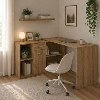 Dmora Escritorio Linare, Modular, Esquinero, Un Caj&oacute;n, 122x120x75h Cm Roble Marr&oacute;n Nudos