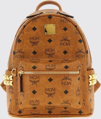 MCM Zaino Stark in cotone spalmato con stampa logo e borchie laterali