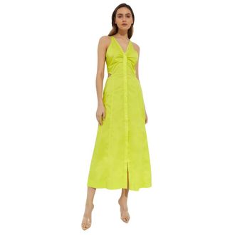 Ganni Crossover Jurk met Strikband en Knoopsluiting - Dames - Casual kleedjes - Groen - XS - Katoen - Kleedjes