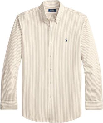 Ralph Lauren Slim Fit Gestreept Stretch Poplin Overhemd - Heren - Zakelijke Overhemden - Beige - XL - Katoen - Overhemden