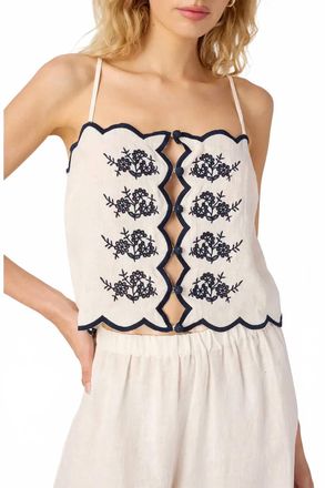 Cami NYC Nazare Emroidered Linen Camisole Top In Macadamia