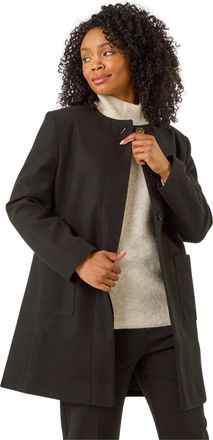 Roman Womens Petite Patch Pocket Buttoned Coat - Black - Size 10 UK