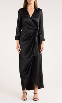 L'agence Kadi Long Silk Wrap Dress in Black at Nordstrom Rack, Size 10