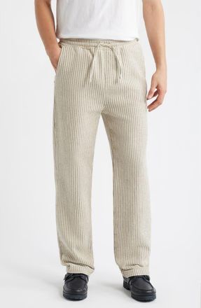 Percival Sorrento Pinstripe Cotton & Linen Drawstring Pants in Ecru at Nordstrom, Size 30