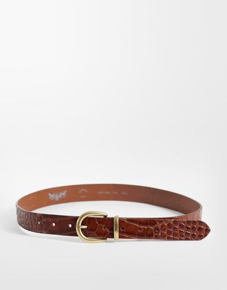Levi's cintura in pelle goffrata effetto coccodrillo marrone Phoebe