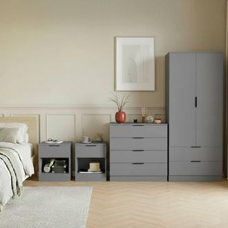 Home Discount Vida Designs Trega 4Pc Bedroom Set (Bedside x2, 4Dr Chest & Wardrobe) in Grey
