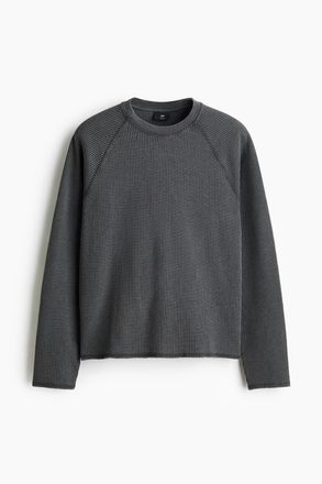 H&M Langarmshirt mit Waffelstruktur in Regular Fit - Dunkelgrau