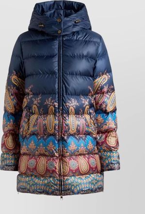 Etro long hooded quilted jacket with paisley pattern