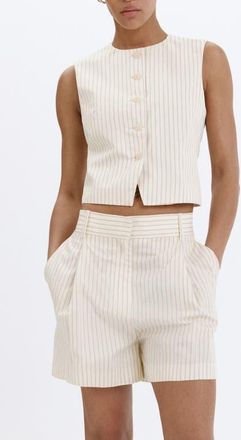 Mango Pinstriped Vest in Vanilla at Nordstrom, Size Large