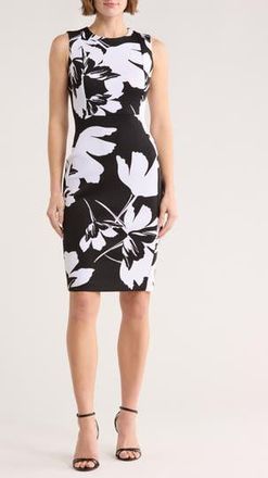 Calvin Klein Floral Print Sheath Dress in Black White at Nordstrom Rack, Size 10