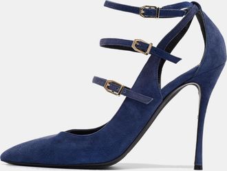 Nicholas Kirkwood Blue Suede Ruffle Buckle Pointed Toe Pumps