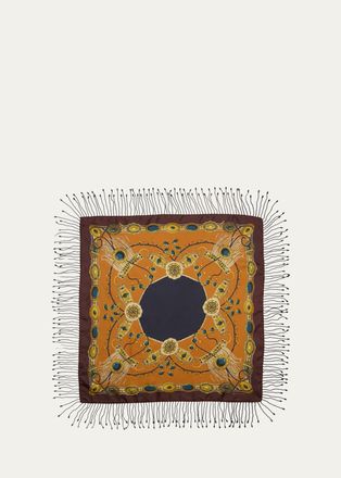 Etro Fringed Jewel Motif Silk Scarf