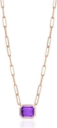 Goshwara Melange Emerald Cut Pendant Necklace in Amethyst/Pink Opal at Nordstrom, Size 16