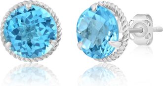 MAX + STONE 14k Yellow or White Gold 8mm Roped Halo Gemstone Round Stud Earrings