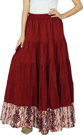Bimba Womens Long Flaired Cotton Skirt Maroon Maxi Bottoms Elastic Waist