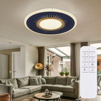 ETC Shop Plafoniera soggiorno lampada da soffitto sala da pranzo rotonda, metallo acrilico bianco blu, telecomando dimmerabile, 1x led 40W 1300Lm 2700-6000K